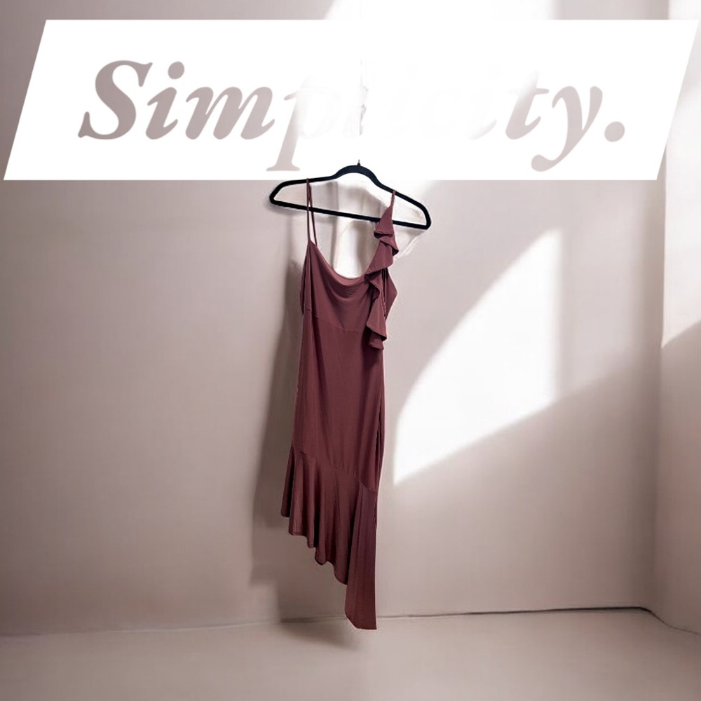 Windsor Chocolate Brown Asymmetrical Ruffle Cocktail Dress